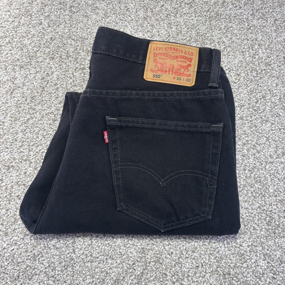 Levis 550 Jeans Mens 36x30 Black Dark Wash Relaxed Tapered Denim Pants Casual